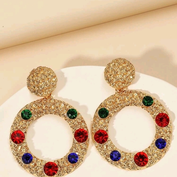 Round rhinestone earrings - Picture 3 of 6